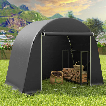 Portable Garden Shed with Zipper Door, Metal Frame, Dark Gray