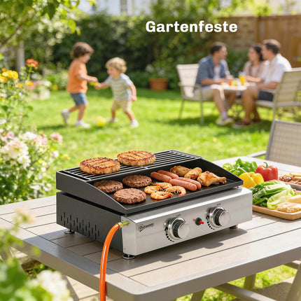 Portable Gas Grill with 2 Burners, Ceramic Coated Grate