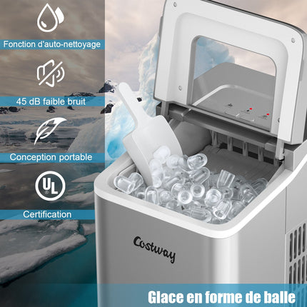 Portable Ice Maker With Self-Cleaning, 12 kg Day, 1.6 L