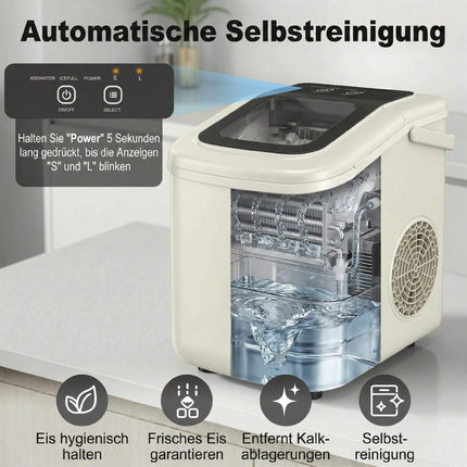 Portable Ice Maker with Self-Cleaning, 12kg/24h, Beige