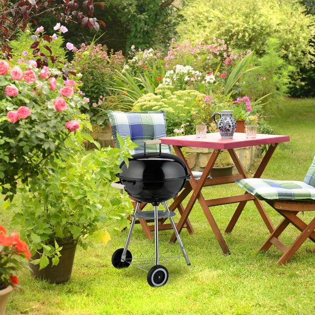 Portable Kettle BBQ Grill with Ash Catcher & Wheels