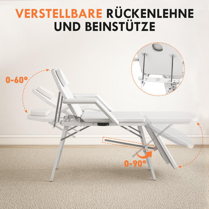 Portable Massage Table, Adjustable Back and Leg Rest, White