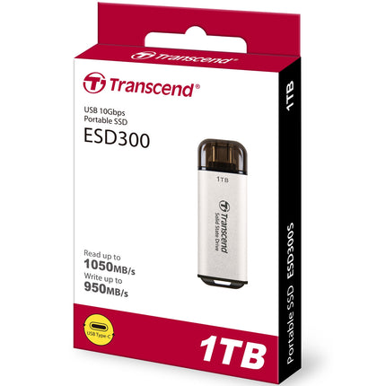 Portable Mini SSD ESD300C USB-C 1TB 10Gbps (R1050/W950 Mb/s) Silver
