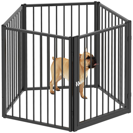 Portable Pet Playpen, 5 Panels, Black Steel Fence