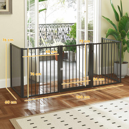 Portable Pet Playpen, 5 Panels, Black Steel Fence