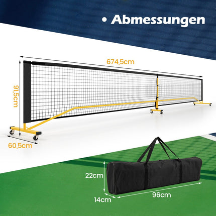 Portable Pickleball Net with Wheels, 6.7m, Metal Frame