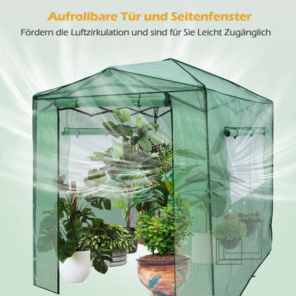 Portable Pop-up Greenhouse Walk-in Garden Greenhouse 180 x 250 x 230 cm Green