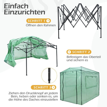 Portable Pop-up Greenhouse Walk-in Garden Greenhouse 180 x 250 x 230 cm Green