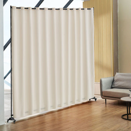 Portable Room Divider With Wheels, Beige Privacy Screen