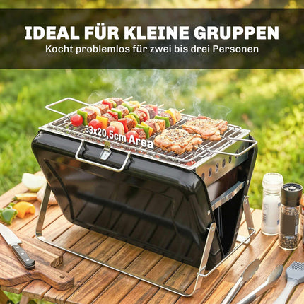 Portable Stainless Steel Charcoal Grill, Folding Legs, 40x28x25.5 cm