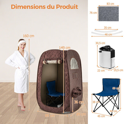 Portable Steam Sauna Tent, 3L 1000W, 1–2 Persons