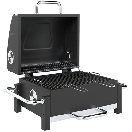 Portable Steel Charcoal Grill with Lid and Thermometer