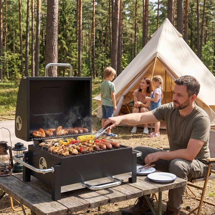 Portable Steel Charcoal Grill with Lid and Thermometer