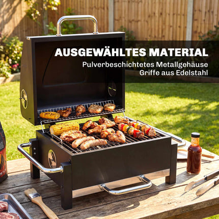 Portable Steel Charcoal Grill with Lid and Thermometer