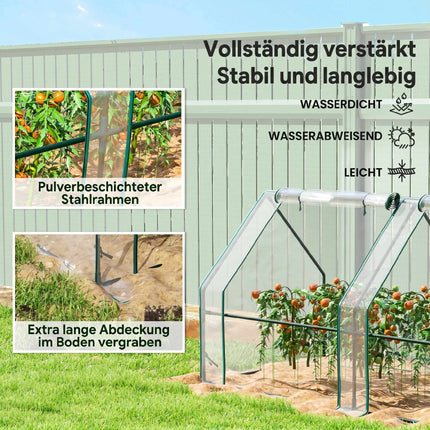 Portable Steel Greenhouse with Zipper Doors, 360x90x90 cm