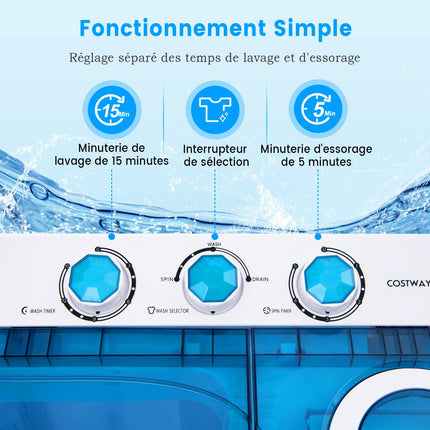 Portable Twin Tub Washing Machine 8.5kg, Spin Dryer