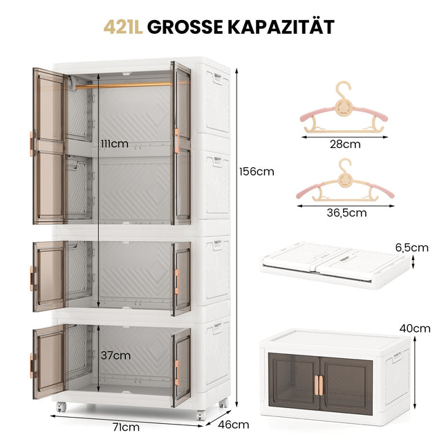 Przenośna szafa z 10 wieszakami, 421 l, kółka, składana