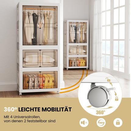 Portable Wardrobe with 10 Hangers, 421L, Wheels, Foldable