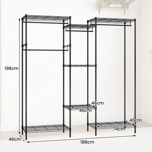 Portable Wardrobe with L-Shape & Horizontal Mount, Black