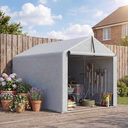 Portable Waterproof Storage Tent with Roll-Up Door, Light Grey