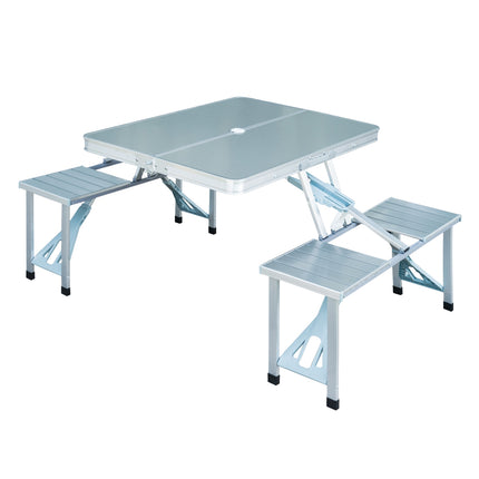 Portable folding aluminum table with seats, Silver, 85x68 Cm