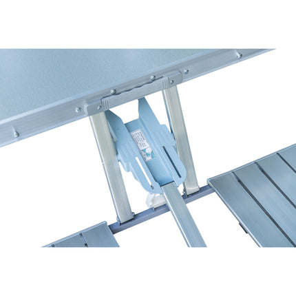Portable folding aluminum table with seats, Silver, 85x68 Cm