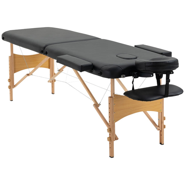 Portable folding massage table, adjustable height, black
