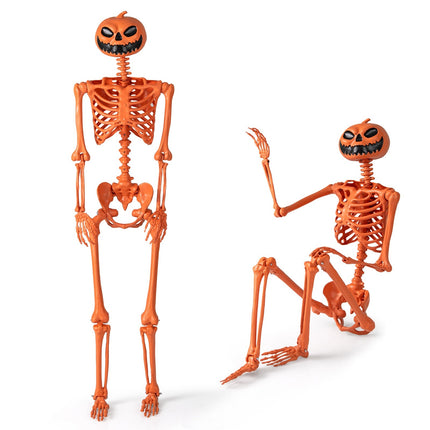 Posable 1.6m Halloween Skeleton with Pumpkin Head