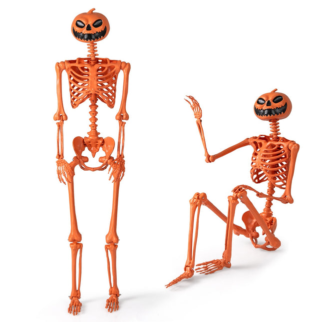 Posable 1.6m Halloween Skeleton with Pumpkin Head