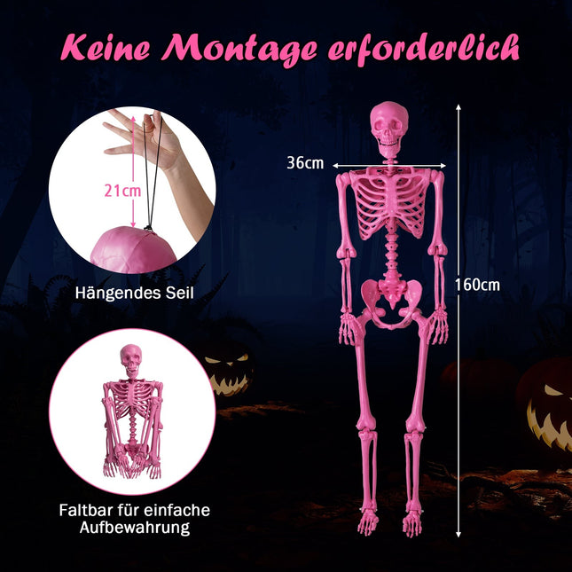 Posable Pink Skeleton Halloween Decoration, 160 cm