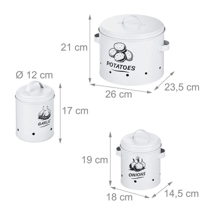 Potato, Onion, Garlic Storage Boxes – Set of 3