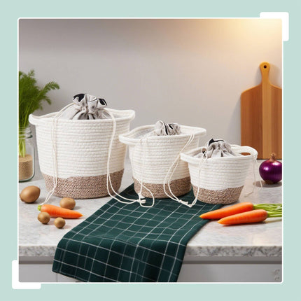 Potato Storage Baskets Set of 3 – Ventilated, Opaque