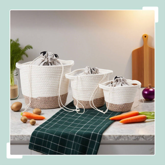 Potato Storage Baskets Set of 3 – Ventilated, Opaque