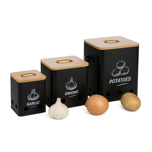 Potato Storage Boxes Set Of 3 – Ventilated, Light-Blocking