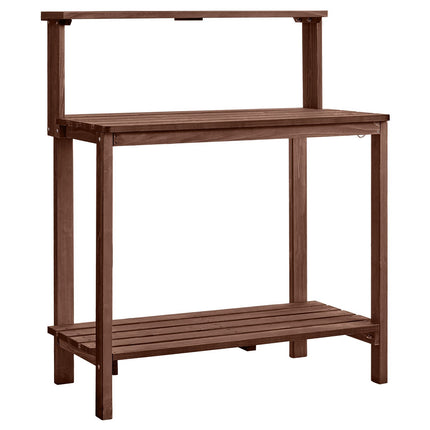 Potting Bench, Fir Wood Tabletop, 3-Tier Shelves, Hooks
