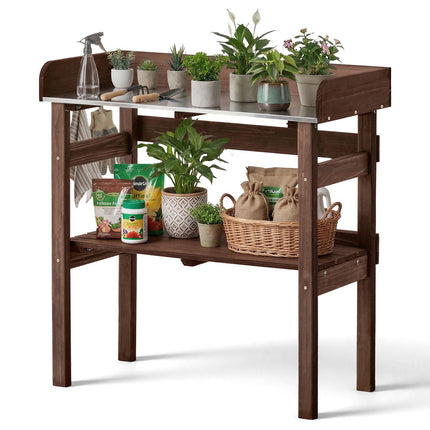 Potting Bench, Galvanized Top, Shelf, Hooks, 78x38x82 cm