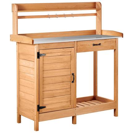 Potting Bench Table, 112 x 46.5 cm, Drawer Cabinet Hooks