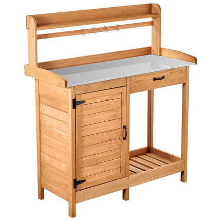 Potting Bench Table, 112 x 46.5 cm, Drawer Cabinet Hooks