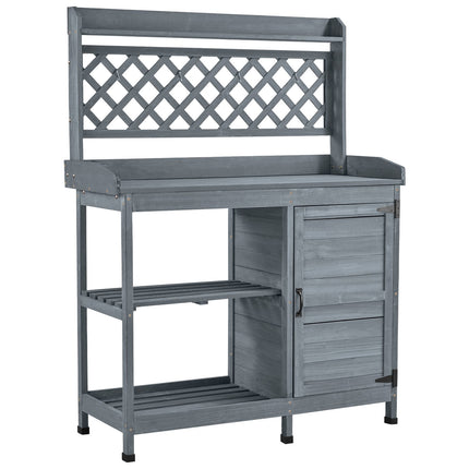 Potting Bench Table, Fir Wood, Cabinet Shelves, Gray