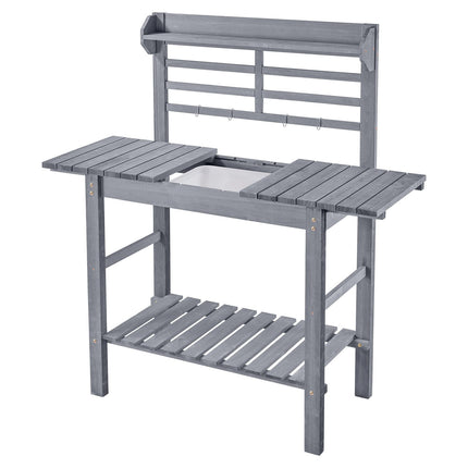 Potting Bench With Sink, Adjustable Fir Wood, Shelves