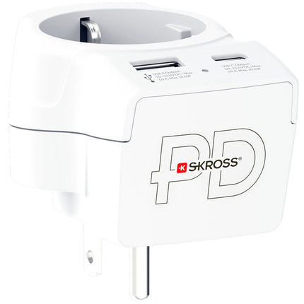 Power Adapter EU to US, USB-A/USB-C, 20W PD Grounded