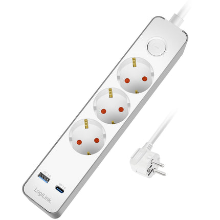 Power Strip 3-Way + USB-A/USB-C PD 20W, 1.4m, White