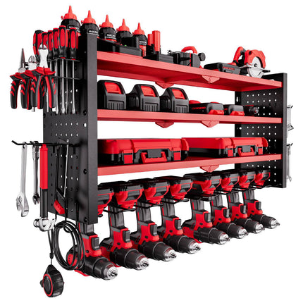 Power Tool Organizer Wall Mount, 4-Tier, 8 Drill Slots