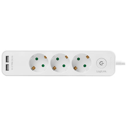 Power outlet 3-way + 2 USB with switch 1.5m White