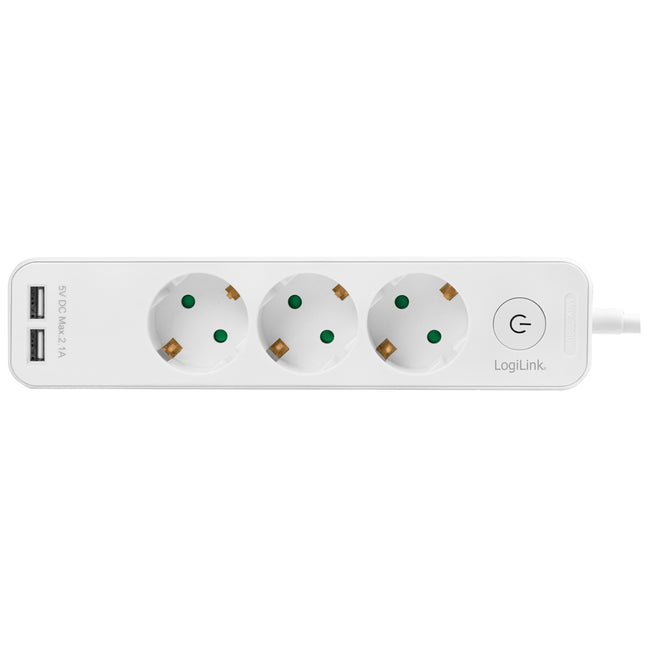 Power outlet 3-way + 2 USB with switch 1.5m White
