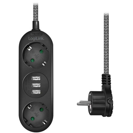 Power outlet Grounded 2-way 3xUSB Flat plug