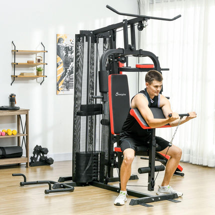 Multifunctional home gym station with weights, black
