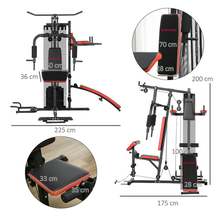 Multifunctional home gym station with weights, black