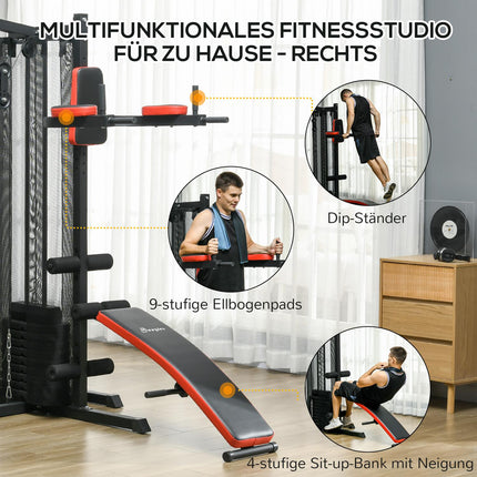 Multifunctional home gym station with weights, black