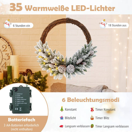 Pre-Lit 24-Inch Christmas Wreath, 35 LED, Timer